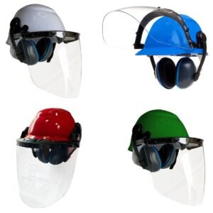 Kit Capacete branco c/ Abafador e Protetor Facial