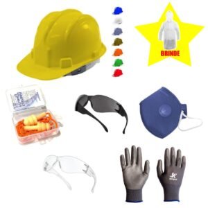 Kit Obra Pedreiro Capacete Abafador Óculos Máscara Luva + BRINDE