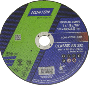 DISCO DE CORTE P/ AÇO E FERRO NORTON CLASSIC AR 302 7X1/8X7/8"