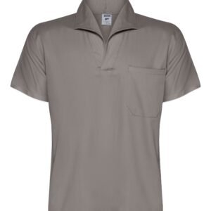 CAMISA BRIM PESADO CINZA MANGA CURTA GOLA ITALIANA C/ BOLSO