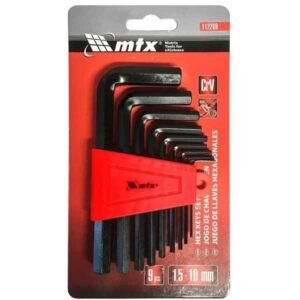 JOGO DE CHAVE ALLEN HEXAGONAL AÇO CARBONO 9 PEÇAS 1,5 A 10 mm - MTX
