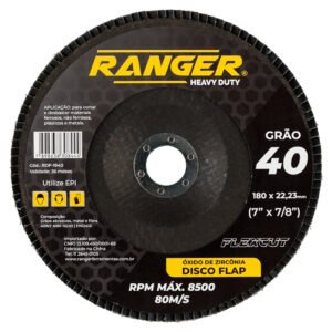 DISCO FLAP ZIRCONIA 115MM x 22,23 GRÃO 40 (4.1/2" x 7/8") - PCT C/ 10 - RANGER
