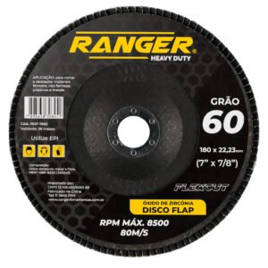 DISCO FLAP ZIRCONIA 115MM x 22,23 GRÃO 60 (4.1/2" x 7/8") - PCT C/ 10 - RANGER