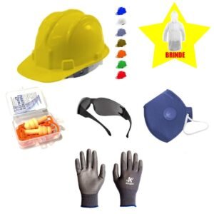 Kit Obra Pedreiro Capacete Abafador Óculos Máscara Luva